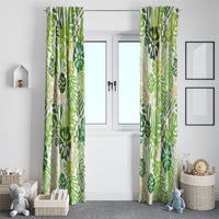 Green Aloha Hawaiian Window Curtain Monstera Hibiscus Tropical Pattern
