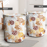 Brown Aloha Hawaiian Laundry Basket Monstera Hibiscus Tropical Pattern