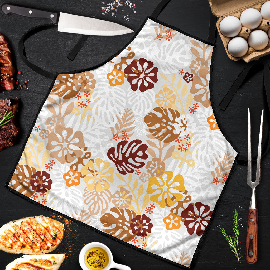 Brown Aloha Hawaiian Apron Monstera Hibiscus Tropical Pattern