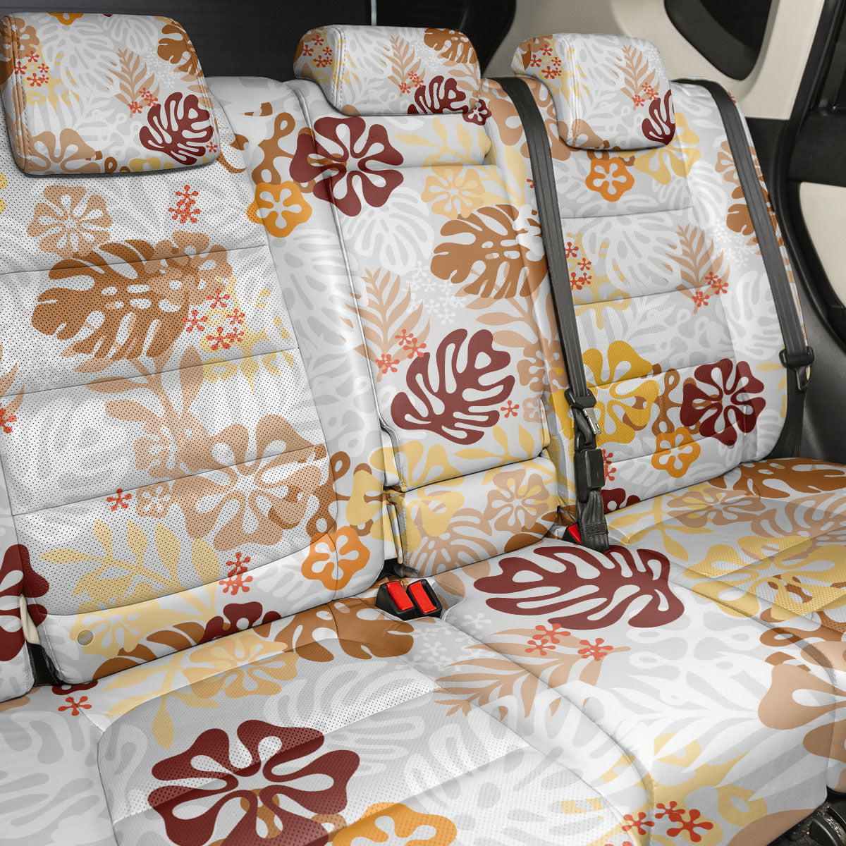 Brown Aloha Hawaiian Back Car Seat Cover Monstera Hibiscus Tropical Pattern