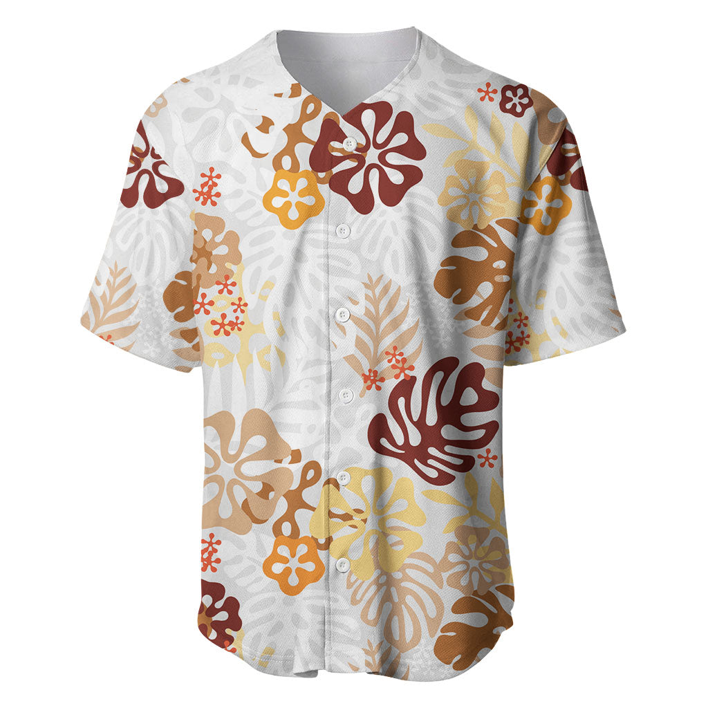 Brown Aloha Hawaiian Baseball Jersey Monstera Hibiscus Tropical Pattern