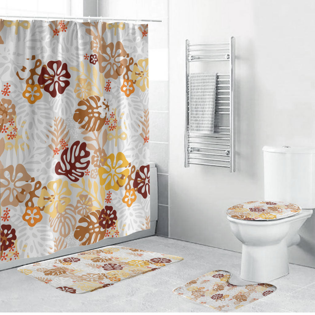 Brown Aloha Hawaiian Bathroom Set Monstera Hibiscus Tropical Pattern LT19 Bathroom Set (4 pcs) Brown - Polynesian Pride