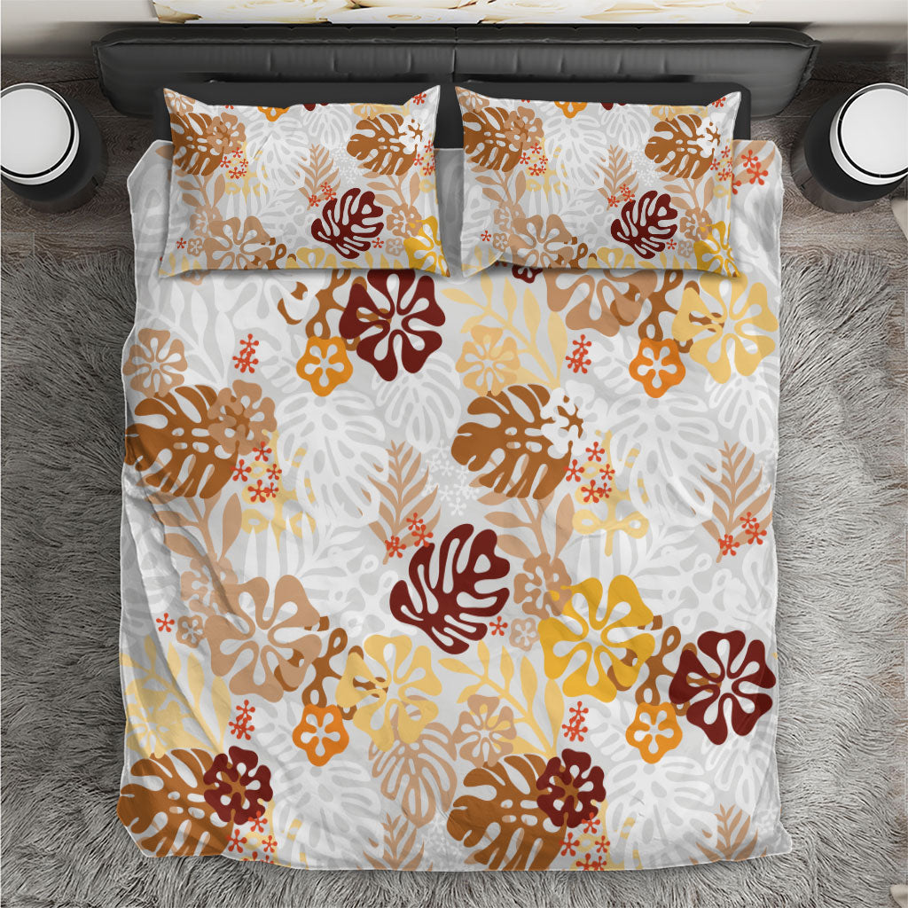 Brown Aloha Hawaiian Bedding Set Monstera Hibiscus Tropical Pattern LT19 Brown - Polynesian Pride