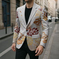 Brown Aloha Hawaiian Blazer Monstera Hibiscus Tropical Pattern