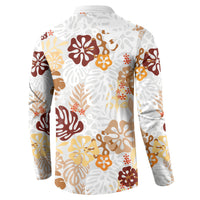 Brown Aloha Hawaiian Button Sweatshirt Monstera Hibiscus Tropical Pattern