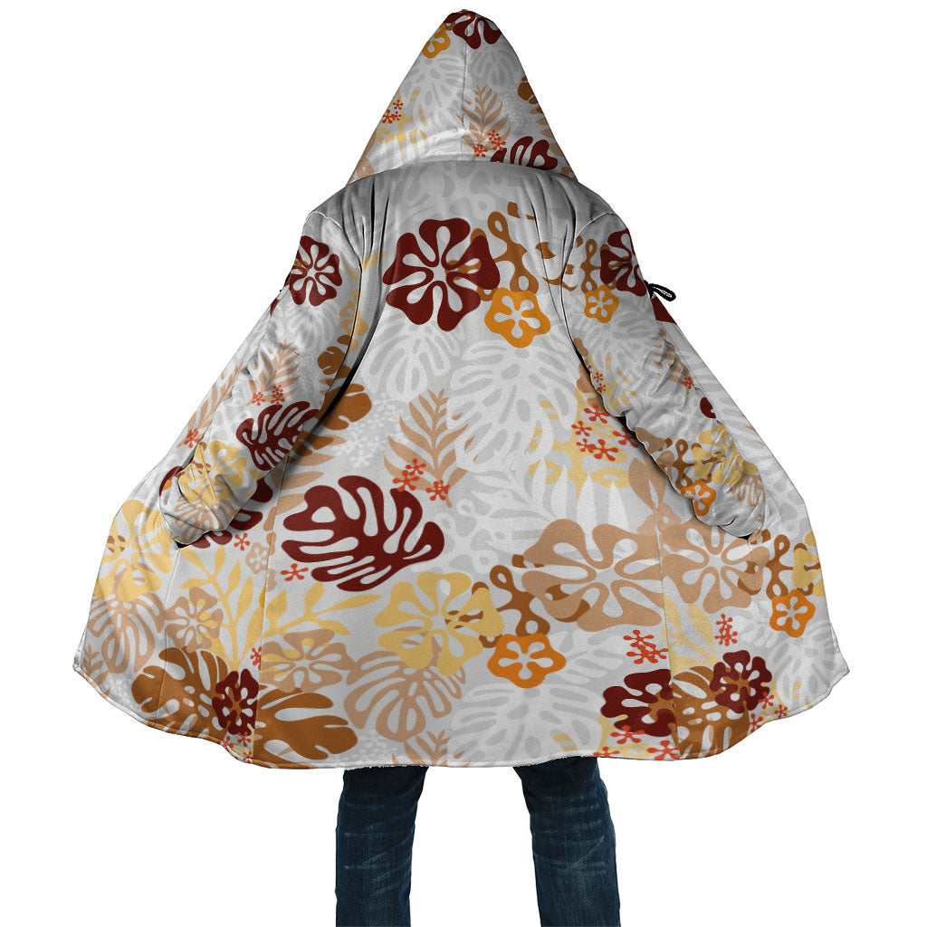 Brown Aloha Hawaiian Cloak Monstera Hibiscus Tropical Pattern
