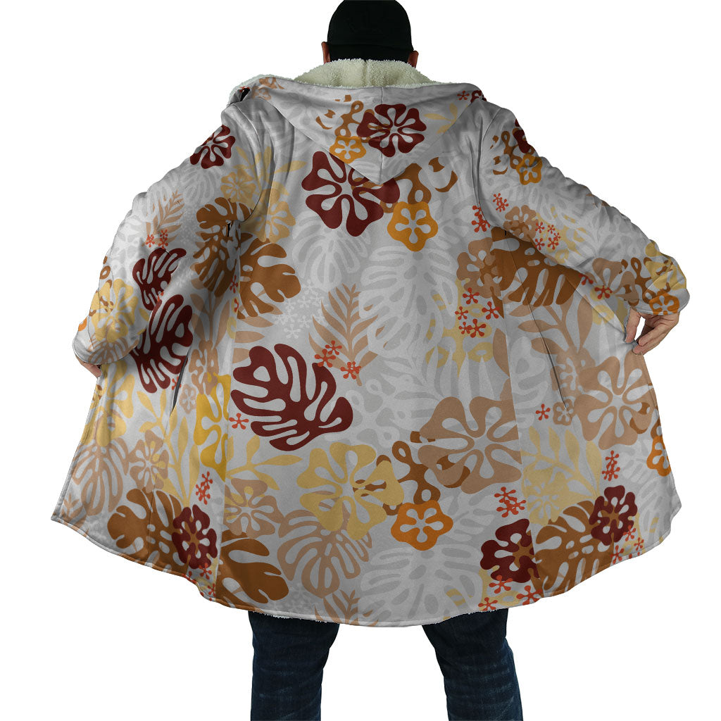 Brown Aloha Hawaiian Cloak Monstera Hibiscus Tropical Pattern