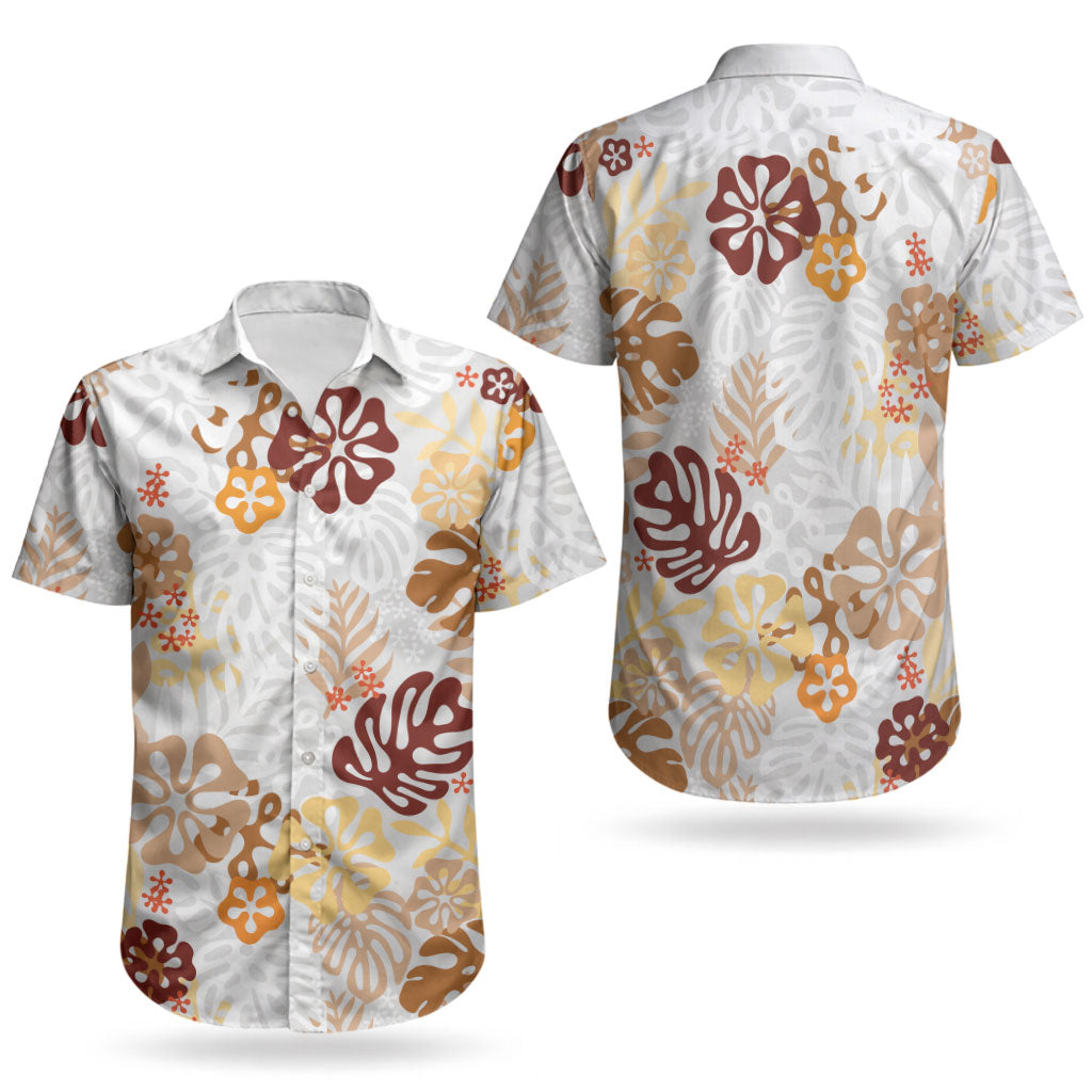 Brown Aloha Hawaiian Couples Matching Long Sleeve Bodycon Dress and Hawaiian Shirt Monstera Hibiscus Tropical Pattern