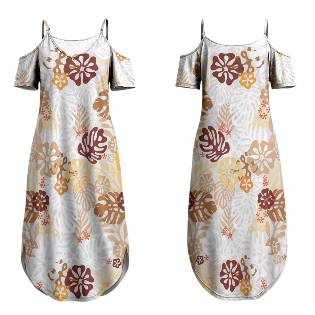 Brown Aloha Hawaiian Couples Matching Summer Maxi Dress and Hawaiian Shirt Monstera Hibiscus Tropical Pattern