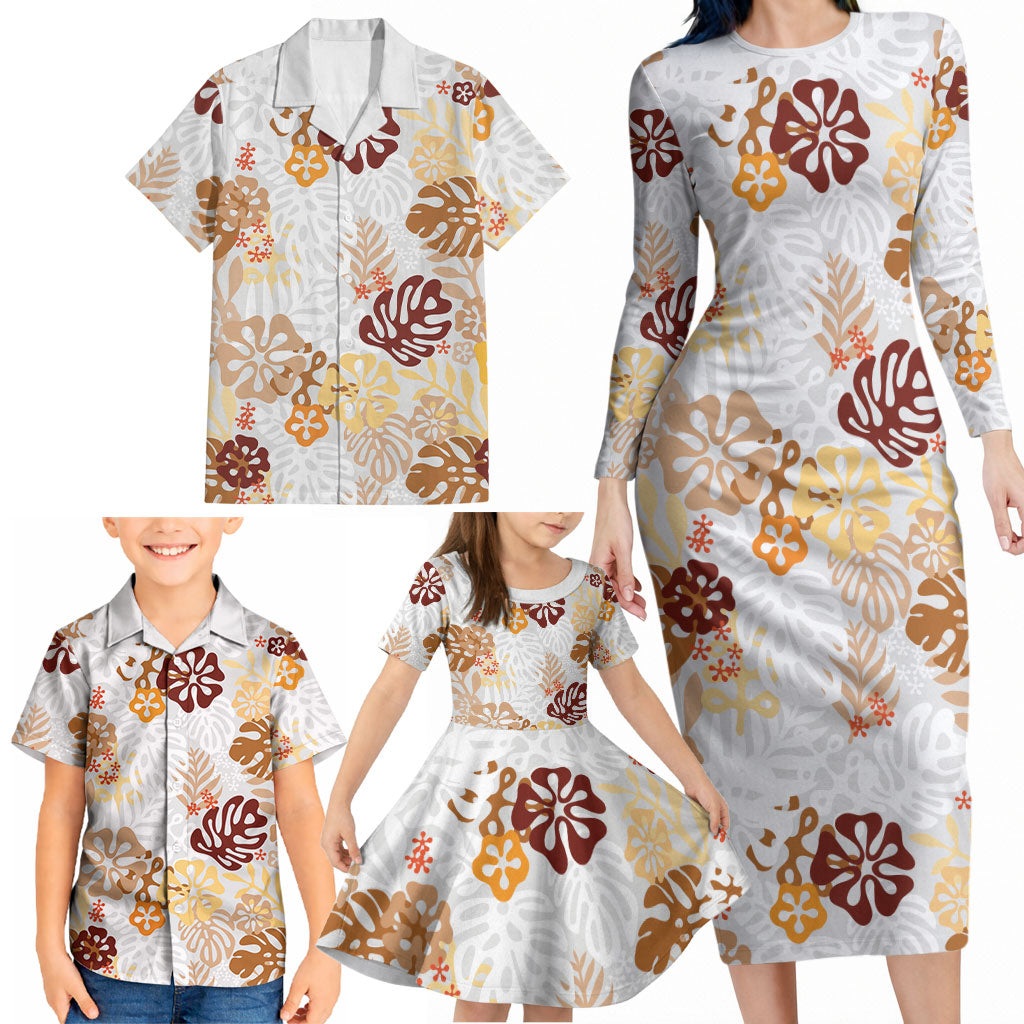 Brown Aloha Hawaiian Family Matching Long Sleeve Bodycon Dress and Hawaiian Shirt Monstera Hibiscus Tropical Pattern LT19 - Polynesian Pride