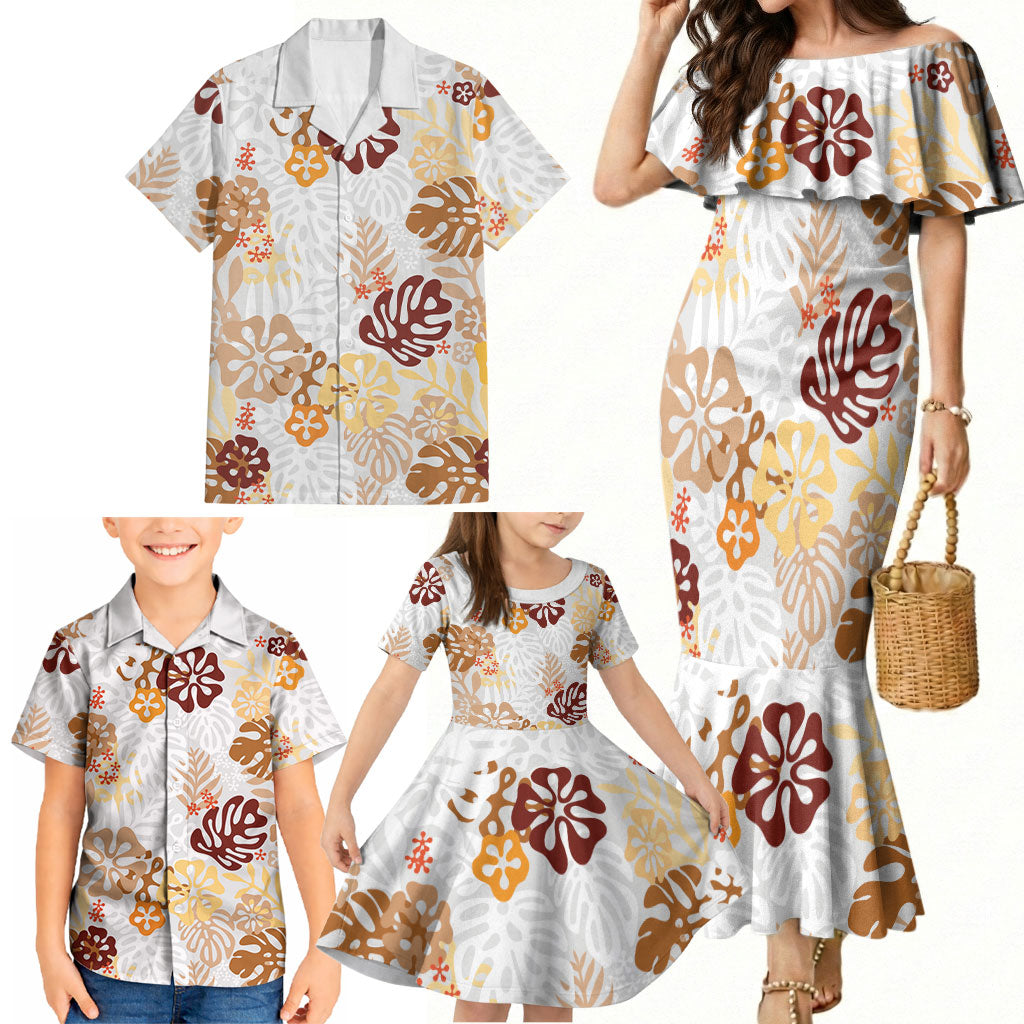 Brown Aloha Hawaiian Family Matching Mermaid Dress and Hawaiian Shirt Monstera Hibiscus Tropical Pattern