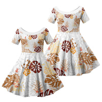 Brown Aloha Hawaiian Family Matching Off Shoulder Short Dress and Hawaiian Shirt Monstera Hibiscus Tropical Pattern