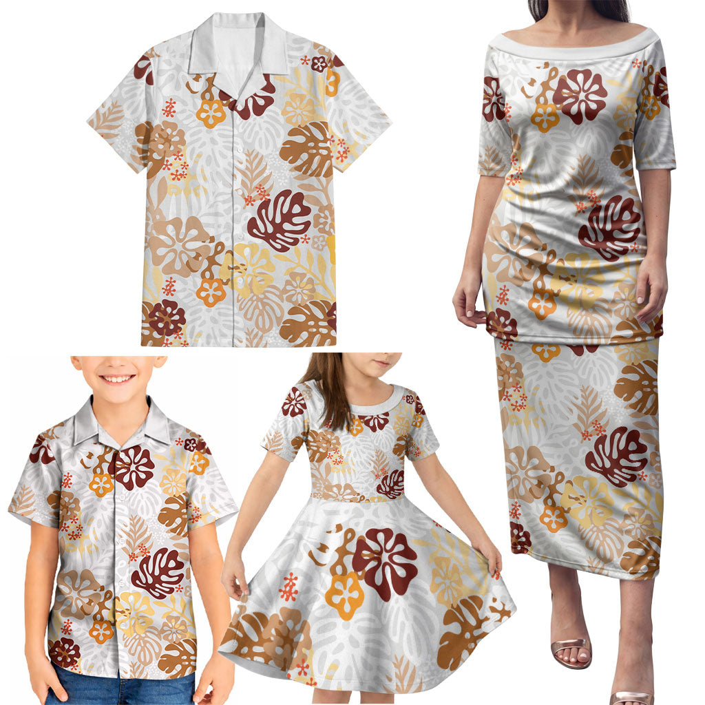 Brown Aloha Hawaiian Family Matching Puletasi and Hawaiian Shirt Monstera Hibiscus Tropical Pattern