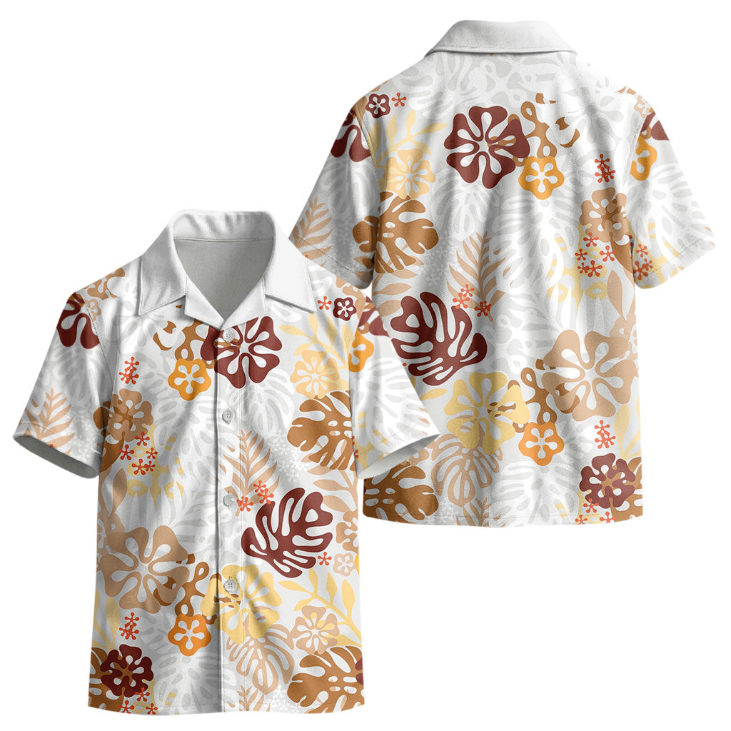 Brown Aloha Hawaiian Kid Hawaiian Shirt Monstera Hibiscus Tropical Pattern