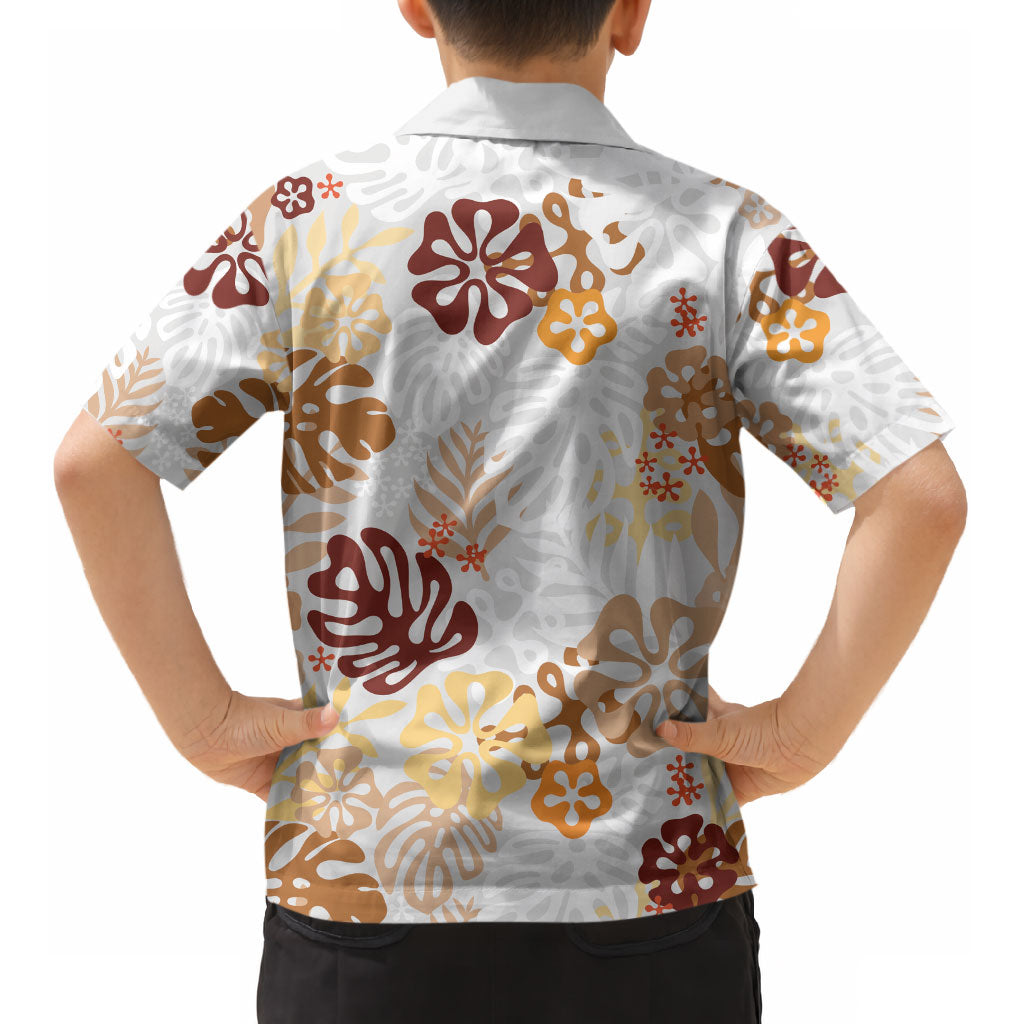 Brown Aloha Hawaiian Kid Hawaiian Shirt Monstera Hibiscus Tropical Pattern