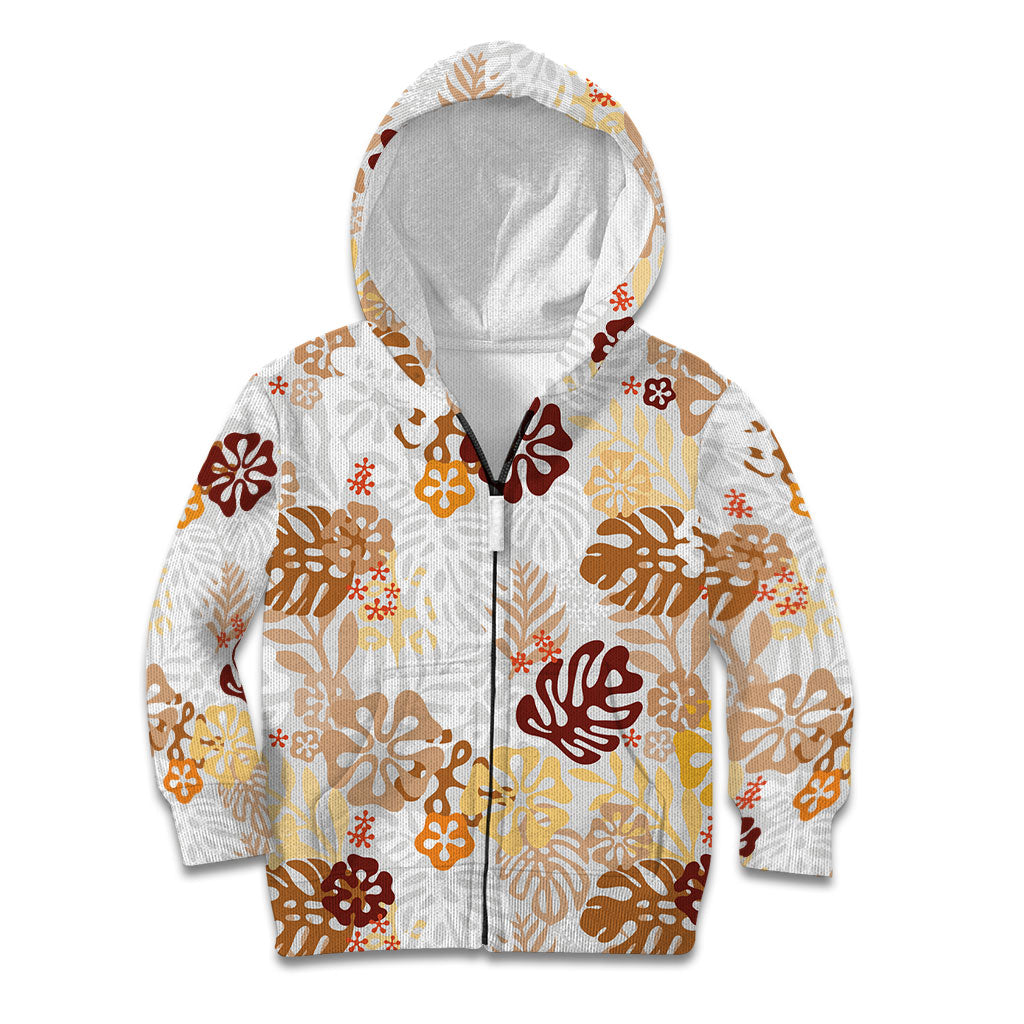 Brown Aloha Hawaiian Kid Hoodie Monstera Hibiscus Tropical Pattern