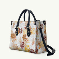 Brown Aloha Hawaiian Leather Bag Monstera Hibiscus Tropical Pattern