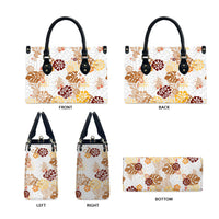 Brown Aloha Hawaiian Leather Bag Monstera Hibiscus Tropical Pattern