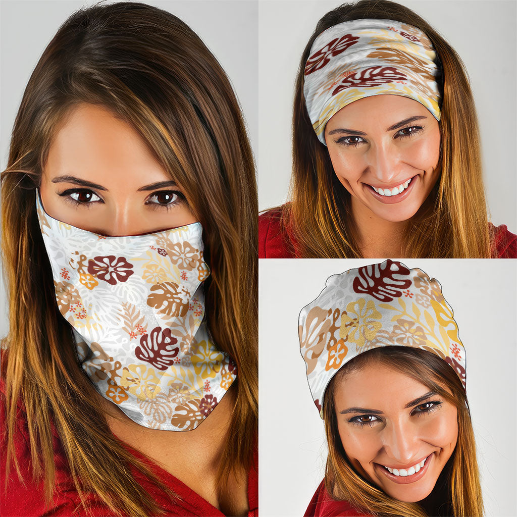 Brown Aloha Hawaiian Neck Gaiter Monstera Hibiscus Tropical Pattern
