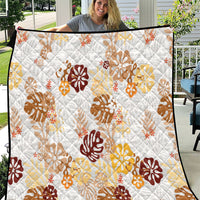 Brown Aloha Hawaiian Quilt Monstera Hibiscus Tropical Pattern