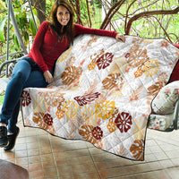 Brown Aloha Hawaiian Quilt Monstera Hibiscus Tropical Pattern