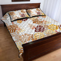 Brown Aloha Hawaiian Quilt Bed Set Monstera Hibiscus Tropical Pattern