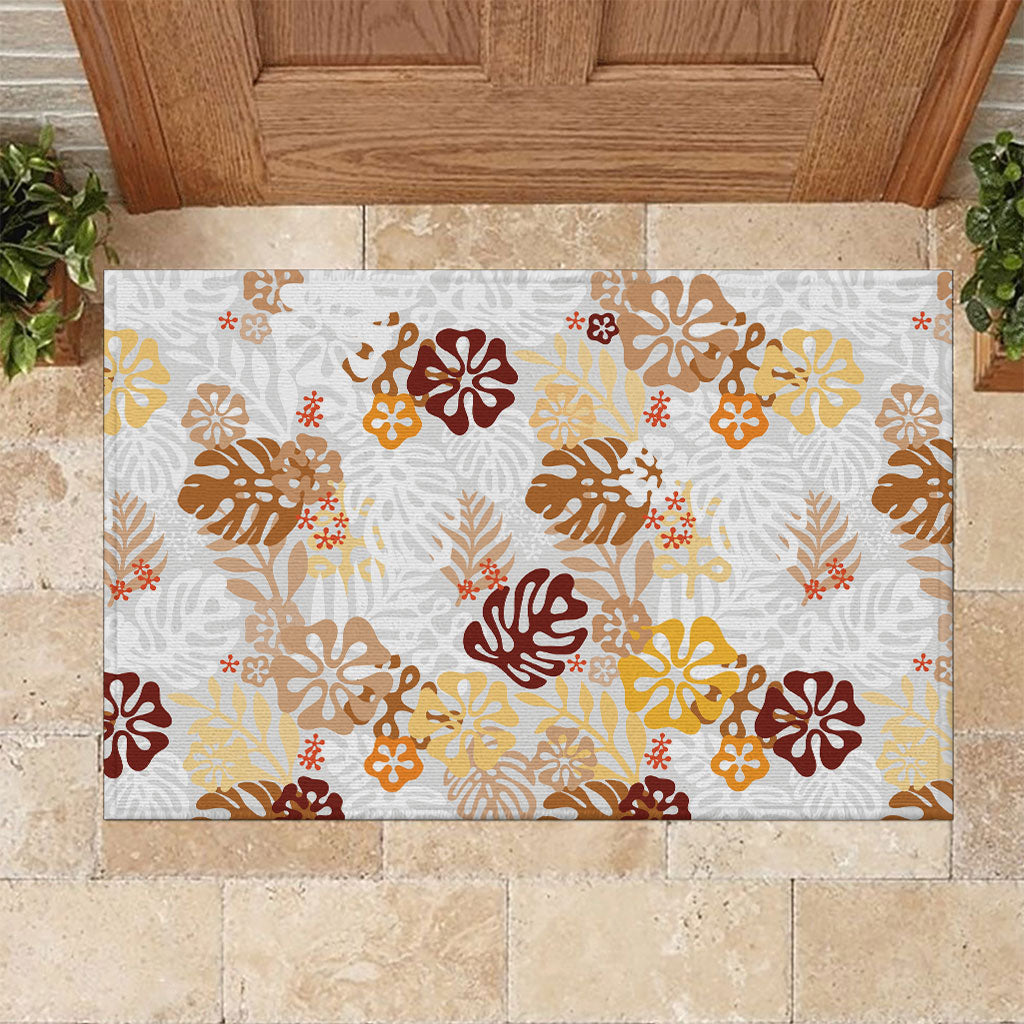 Brown Aloha Hawaiian Rubber Doormat Monstera Hibiscus Tropical Pattern LT19 Brown - Polynesian Pride
