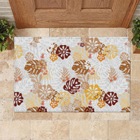 Brown Aloha Hawaiian Rubber Doormat Monstera Hibiscus Tropical Pattern
