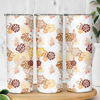 Brown Aloha Hawaiian Skinny Tumbler Monstera Hibiscus Tropical Pattern