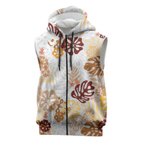 Brown Aloha Hawaiian Sleeveless Zip Hoodie Monstera Hibiscus Tropical Pattern