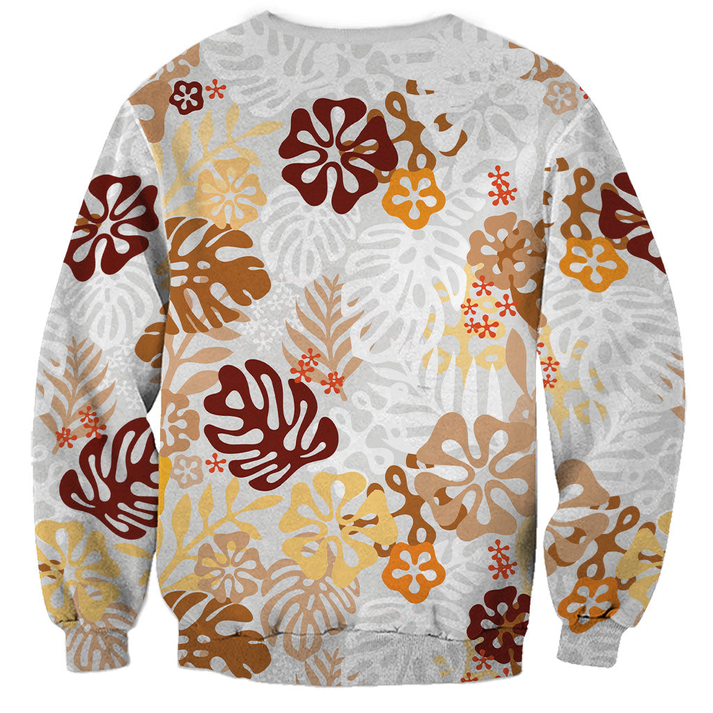 Brown Aloha Hawaiian Sweatshirt Monstera Hibiscus Tropical Pattern