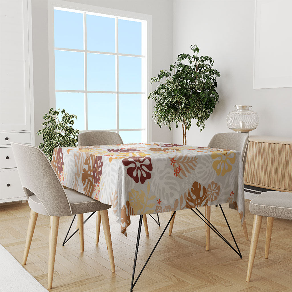 Brown Aloha Hawaiian Tablecloth Monstera Hibiscus Tropical Pattern