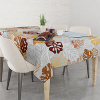 Brown Aloha Hawaiian Tablecloth Monstera Hibiscus Tropical Pattern