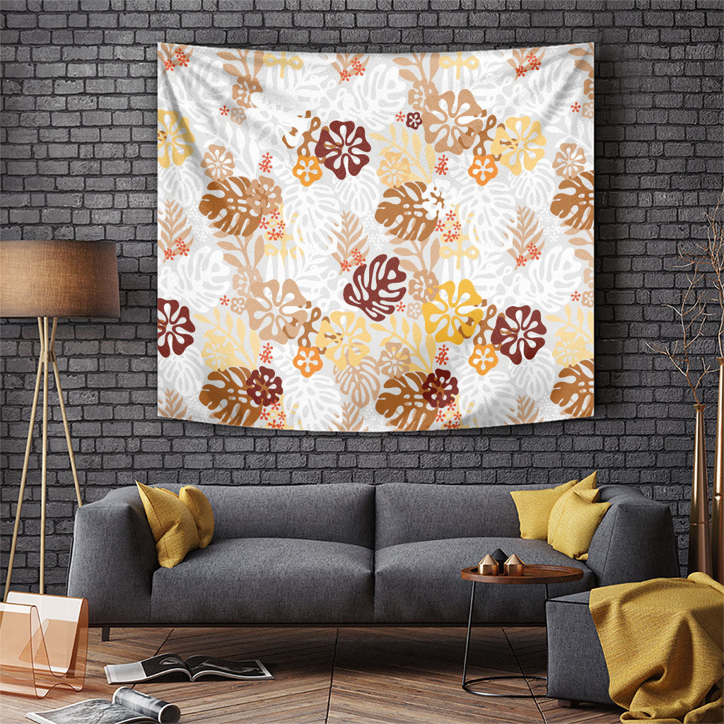 Brown Aloha Hawaiian Tapestry Monstera Hibiscus Tropical Pattern LT19 Brown - Polynesian Pride