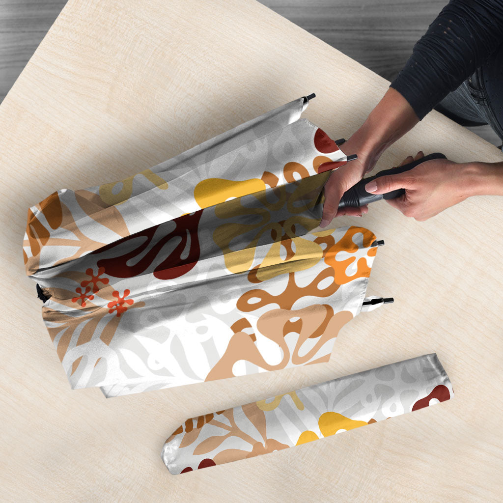 Brown Aloha Hawaiian Umbrella Monstera Hibiscus Tropical Pattern