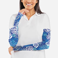 Blue Aloha Hawaiian Arm Sleeves Monstera Hibiscus Tropical Pattern