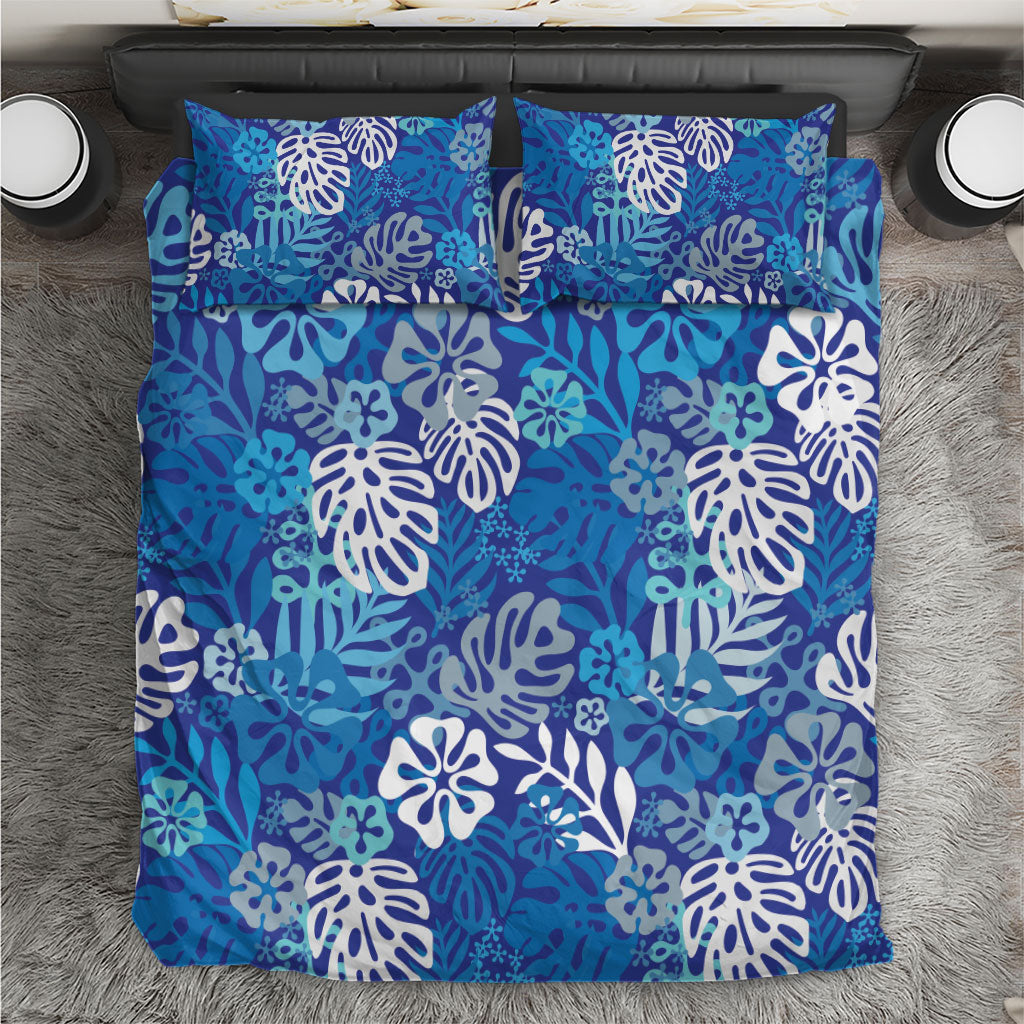 Blue Aloha Hawaiian Bedding Set Monstera Hibiscus Tropical Pattern LT19 Blue - Polynesian Pride
