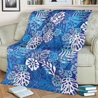 Blue Aloha Hawaiian Blanket Monstera Hibiscus Tropical Pattern