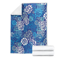 Blue Aloha Hawaiian Blanket Monstera Hibiscus Tropical Pattern