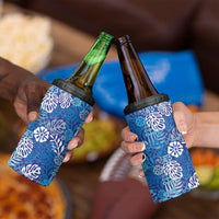 Blue Aloha Hawaiian 4 in 1 Can Cooler Tumbler Monstera Hibiscus Tropical Pattern