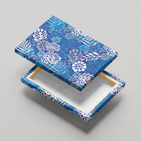 Blue Aloha Hawaiian Canvas Wall Art Monstera Hibiscus Tropical Pattern