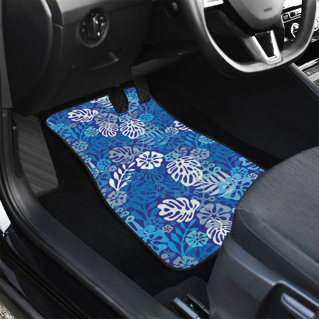 Blue Aloha Hawaiian Car Mats Monstera Hibiscus Tropical Pattern
