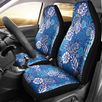 Blue Aloha Hawaiian Car Seat Cover Monstera Hibiscus Tropical Pattern