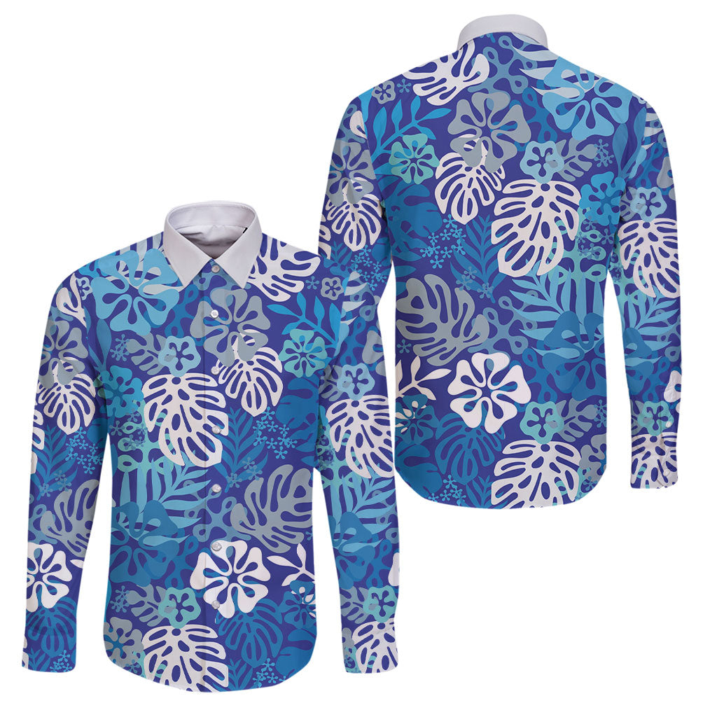 Blue Aloha Hawaiian Family Matching Short Sleeve Bodycon Dress and Hawaiian Shirt Monstera Hibiscus Tropical Pattern