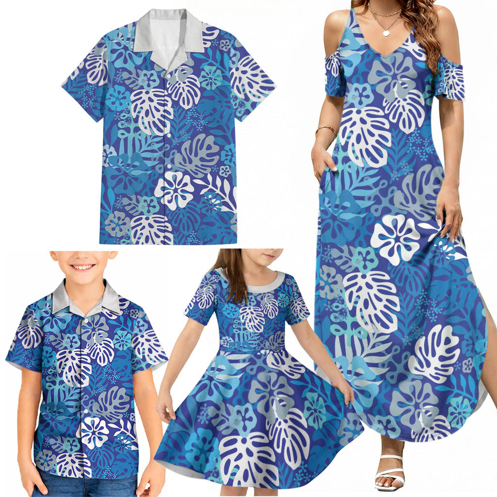 Blue Aloha Hawaiian Family Matching Summer Maxi Dress and Hawaiian Shirt Monstera Hibiscus Tropical Pattern LT19 - Polynesian Pride
