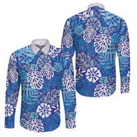 Blue Aloha Hawaiian Family Matching Tank Maxi Dress and Hawaiian Shirt Monstera Hibiscus Tropical Pattern