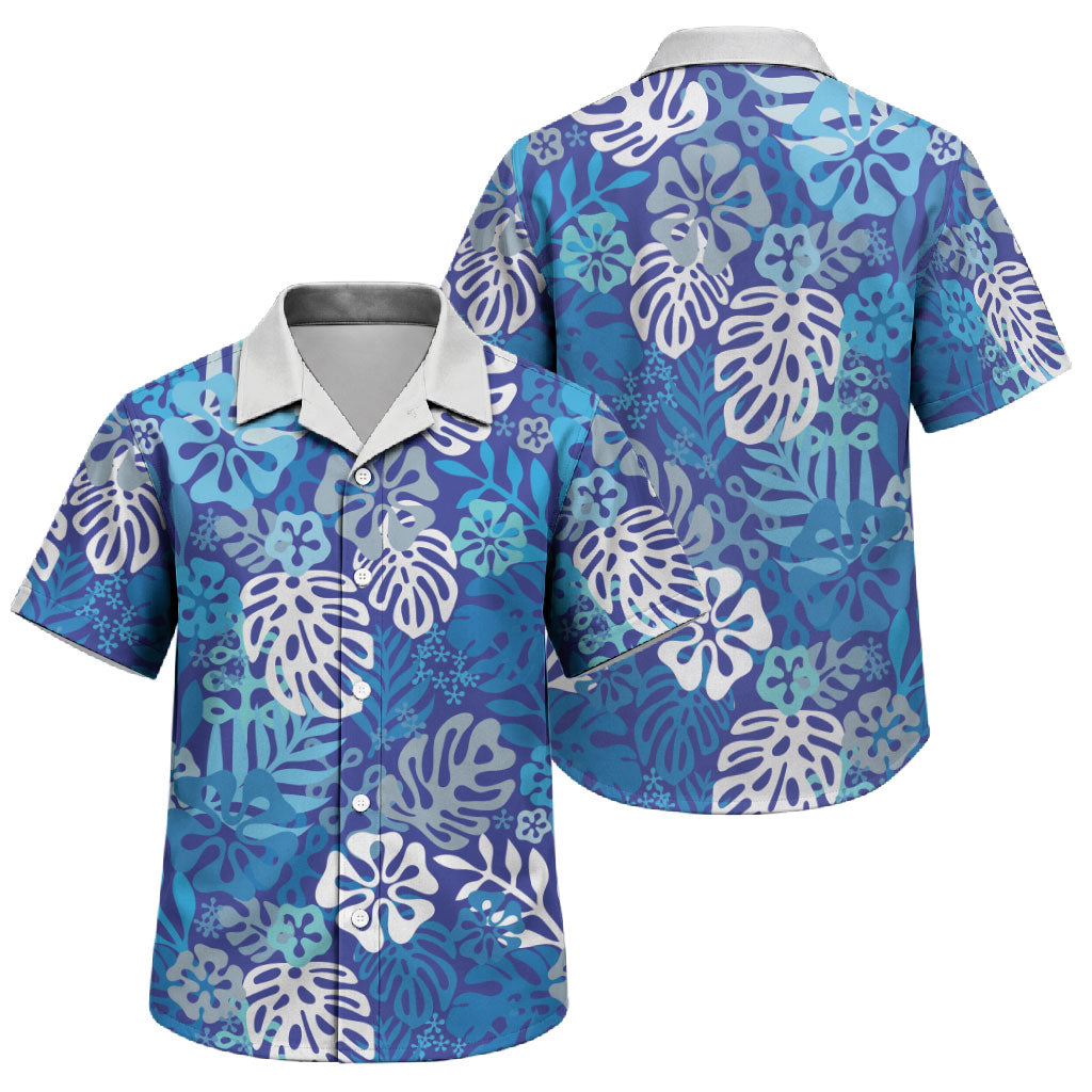 Blue Aloha Hawaiian Family Matching Tank Maxi Dress and Hawaiian Shirt Monstera Hibiscus Tropical Pattern