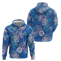 Blue Aloha Hawaiian Hoodie Monstera Hibiscus Tropical Pattern