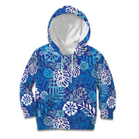 Blue Aloha Hawaiian Kid Hoodie Monstera Hibiscus Tropical Pattern