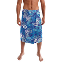 Blue Aloha Hawaiian Lavalava Monstera Hibiscus Tropical Pattern